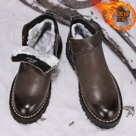 Jeep Jeep Middle Bang Martin Boots Hombres de otoño y invierno Nuevo top de vaca British British Chelsea Boots Dark Brown (con vellón para mantenerse caliente) 39