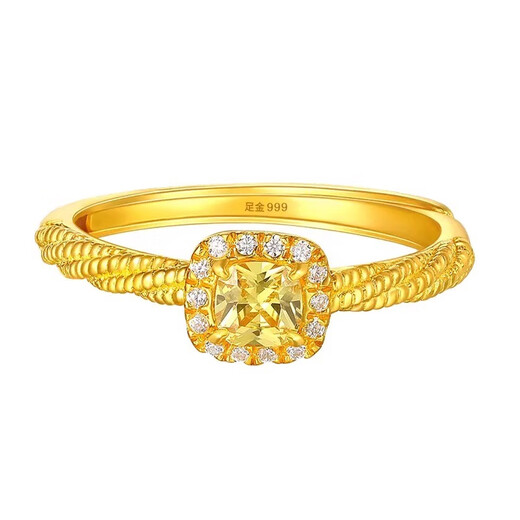 Sugar cube ring gold 999 gold little girl's opening adjustable fashion light luxury diamond ring free gold small sugar cube ring (live mouth design) 1g