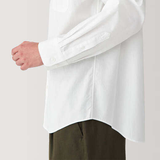 无印良品（MUJI）男式 水洗 平纹 长袖衬衫 男士长袖衬衣外套 翻领 AC2WPC5S 白色 XL （180/104A）