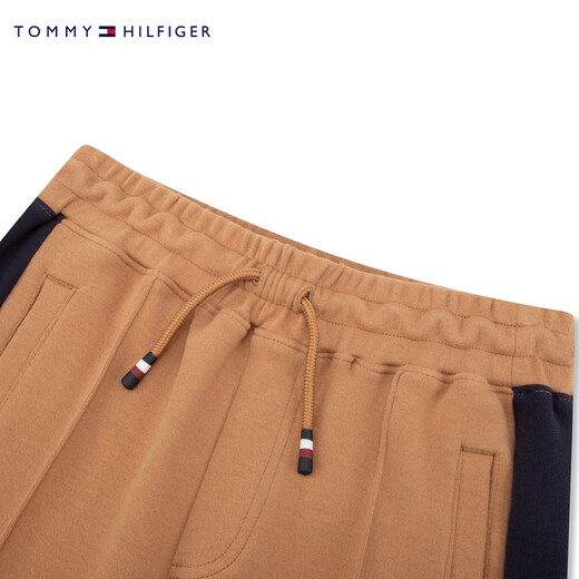 Детская одежда Tommy Hilfiger, мужчина и женская контрастная цветовая сплайсинг эластичная талия, в кампусе модные спортивные повседневные брюки и брюки 12047 Хаки черный цвет сплайсинг 681 л/160 см.