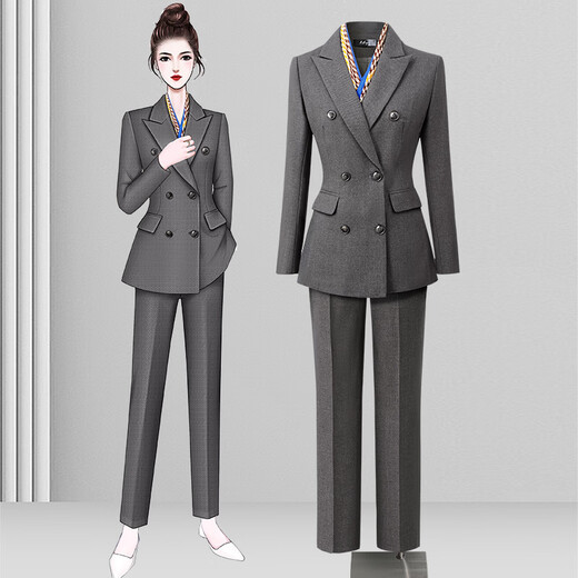 Vishipin suit suit for women, winter thickened suit jacket, temperament, capable and fashionable, business commuting professional formal wear, navy blue suit + trousers, thick section 2XL recommended 128-137Jin Jin equals 0.5 kg