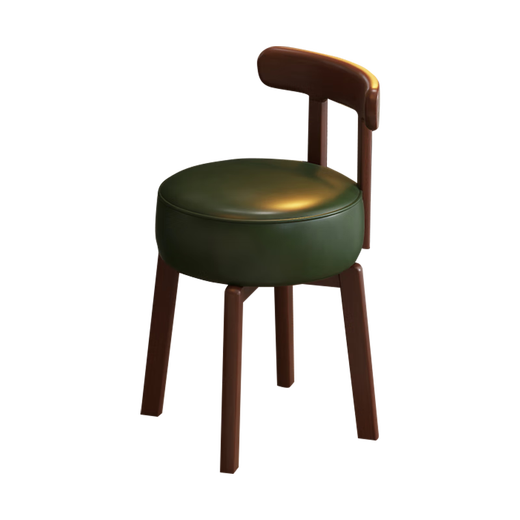 Complete antique style dressing chair solid wood rotatable makeup chair girls bedroom dressing table back chair retro stool light luxury solid wood walnut color frame + retro green