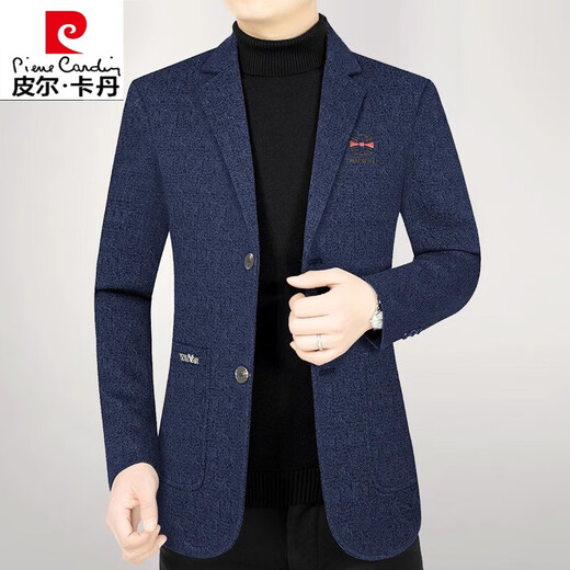 皮尔卡丹（pierre cardin）春秋季新款中年男士羊毛呢西服男休闲春秋季西装外套男上衣爸爸装 3731天蓝 175/L 适合120-135斤