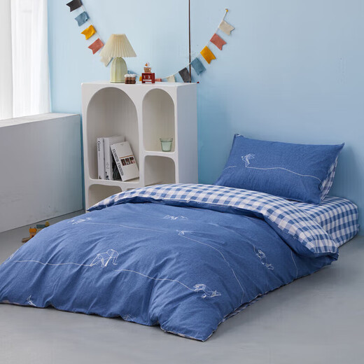 Mercury Home Textile Student Dormitory Three/Six-Piece Set School Mattress Quilt Cover Bedding Cover Bedding Pillow Cover Bedding Quilt Core Pillow Six-Piece Set Grid (100% Cotton/Dormitory Three-Piece Set) Bedding Singles Dormitory Bed (Quiet Cover 150*210cm)