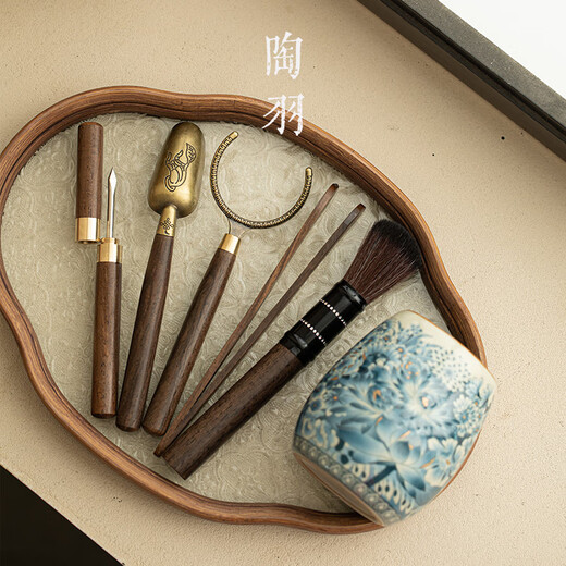Tao Yu Ceramics Ru Kiln Ten Thousand Flowers Tea Ceremony Six Gentlemen Kung Fu Tea Supplies Accessories Tea Making Tools Tea Knife Tea Clamp Tea Brush Spoon Imitation Song Ru Kiln Jin Ten Thousand Flowers Tea Ceremony Six Gentlemen