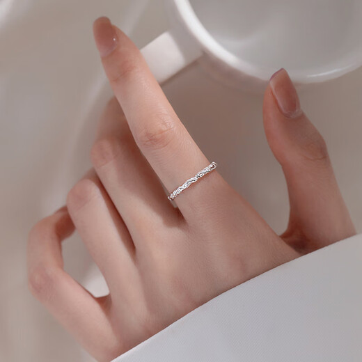 Xiangnan 999 sterling silver sugar paper ring women's index finger ring light luxury tail ring niche design plain ring ring open ring gift 999 silver sugar paper ring
