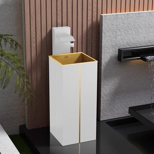 Stainless steel pedestal wash basin outdoor wash basin courtyard floor-standing pedestal basin home balcony outdoor pool black waterfall faucet pedestal basin (black)