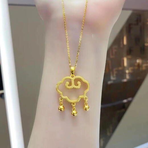 GOR Fat Donglai's same style 18K gold safe lock pendant yellow l gold auspicious cloud lock bell necklace Ruyi female sense clavicle chain simple auspicious cloud lock bell necklace