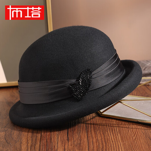 PTAH2024 autumn and winter new style dome shaped top hat wool wool curling retro warm fashion beret hat black
