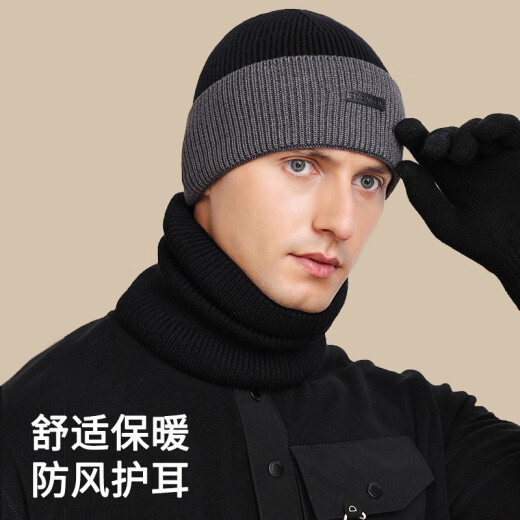Red Dragonfly hat men's winter warm and windproof without velvet ear protection cycling woolen cold-proof new knitted toe cap black single hat without velvet one-size-fits-all high elasticity