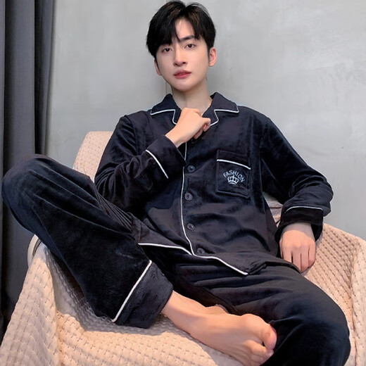 Antarctic pajamas men's autumn and winter flannel day warm thickened velvet couple pajamas home wear pajama pants set 2XL