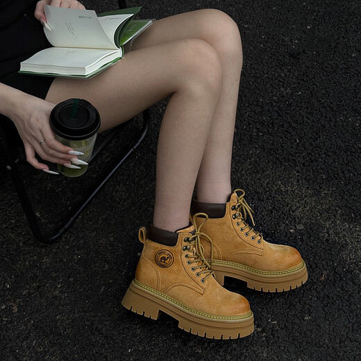 Верблюд (верблюд) с толстыми поднятыми Martin Boots Женские ботинки повседневные и универсальные рабочие ботинки L24W076611 Земляный желтый 38