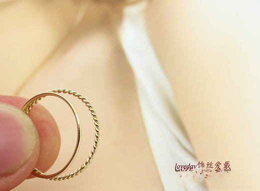 Mi Ling Korea imported pure 14K gold ring small ring smooth simple twist ring ring ring joint two-finger ring spot twist rod ring No. 17
