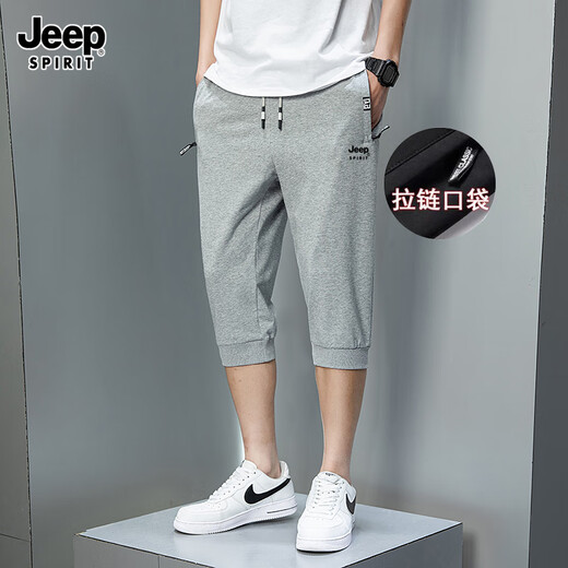 JEEP SPIRIT吉普纯棉七分裤男款夏季薄款宽松中裤2025新款跑步休闲直筒短裤男 黑色直筒 2XL （建议125-145）斤