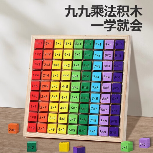 昕辰玩具木制99乘法表儿童益智玩具早教积木乘法口诀学习计算板幼 原木乘法表吸塑