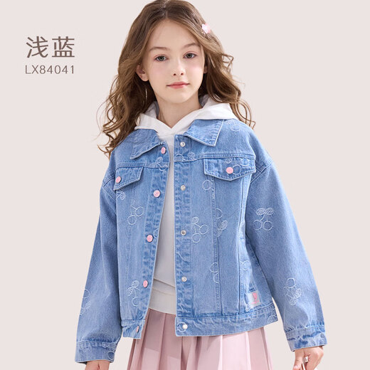 Disney girls denim jacket spring and autumn children's casual tops girls' middle and large children's fashionable children's clothing 84041 light blue 140