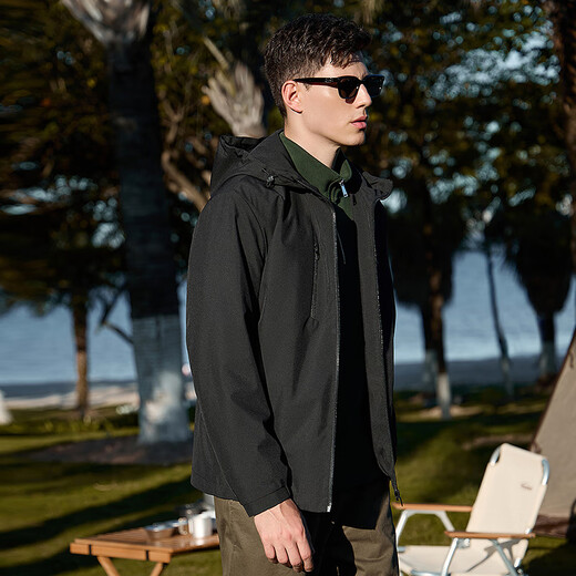 Dances with Wolves Velvet Lined Jacket Men's Winter Three-Proof Technology Hooded Jacket Men 001 Black 175