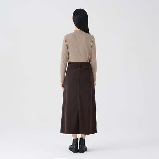 MUJI Women's Corduroy A-Line Skirt Long Skirt Women's Autumn and Winter Skirt Maillard BE09CC3A Dark Brown S (155/62A)