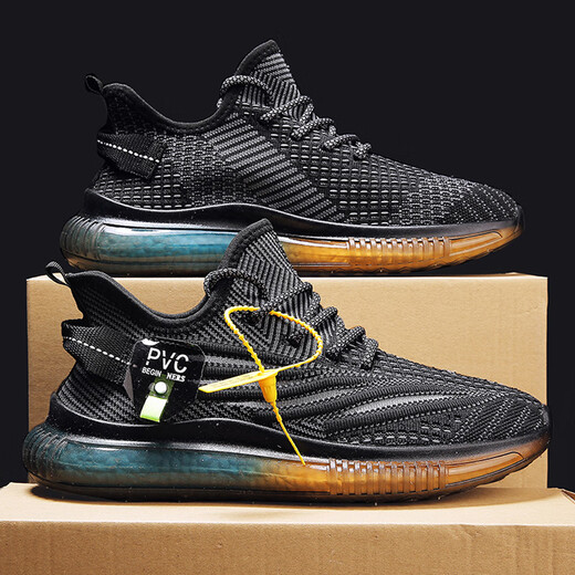 Aizunshi Putian Herrenschuhe Sommer atmungsaktiv 2025 Neue Fliegerknitsport- und Freizeit -Maschenschuhe Mesh leiten Kokosnuss vielseitige trendige Schuhe Denim Blue 42 (260 mm)