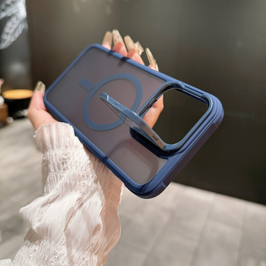 韵宁 适用于iPhone15Promax手机壳苹果14pro高级感磁吸无线充13全包翻盖镜头支架17pro磨砂防指纹保护 【钛灰色】护镜支架磨砂磁吸壳 iPhone15Promax