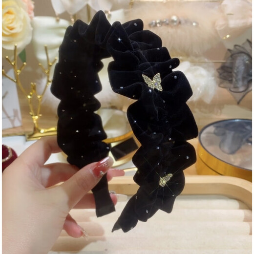 Mrs win velvet rhinestone star dot hairband for women 2025 new wide edge high head pressure hair wide headband face wash hairpin black one butterfly diamond headband A14-303