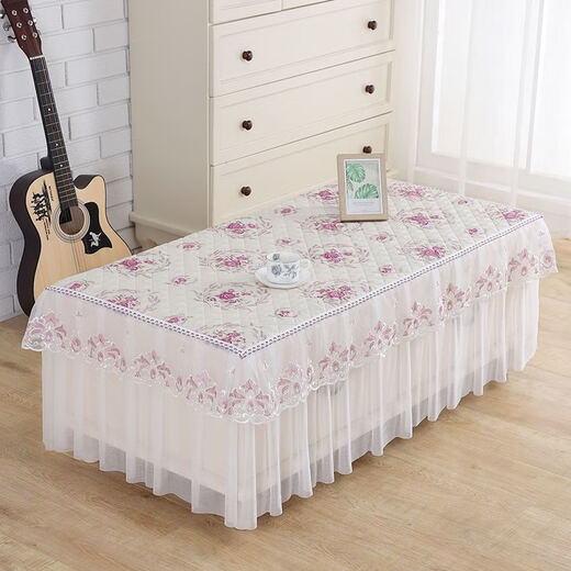Mirror Moon Picture coffee table tablecloth rectangular all-inclusive non-slip thickened coffee table cover living room lace fabric bedside table dust cover cover Wheat ear-purple cloth edge width 70*length 130*height 40