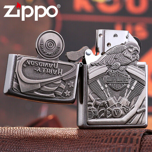 ZIPPO防风煤油打火机芝宝29266 哈雷发动机  镀铬花砂贴章 29266 DY9902TZ