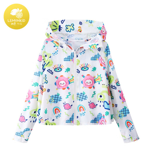 Lemonkid children's sun protection clothing women's spring and summer sun protection clothing skin clothing UPF50+ breathable ice feel cream white unicorn 160