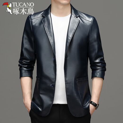 Woodpecker men's leather suit leather jacket imitation leather jacket men's middle-aged and young casual slim leather suit jacket men's clothing 68101 black 180/XL (135-150Jin [Jin equals 0.5 kg])