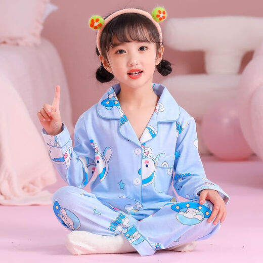 Wei Jie Stand Collar Pajamas de manga larga Versión coreana para niños Pajamas para niños Spring y otoño de manga larga Summer Girl Princess 6629-strawberry Bear [Algodón] 100/6 Tamaño [Altura 90-100]
