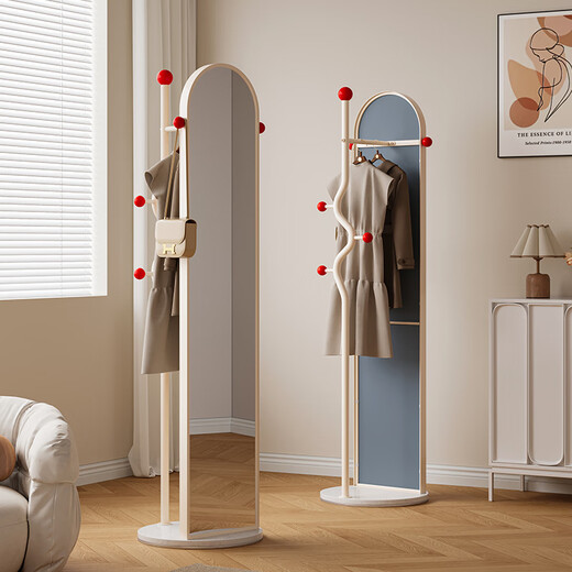 
Shaper full-body mirror floor-to-ceiling mirror cream style rotating clothes hanger fitting mirror home bedroom dressing mirror coat rack integrated cream white