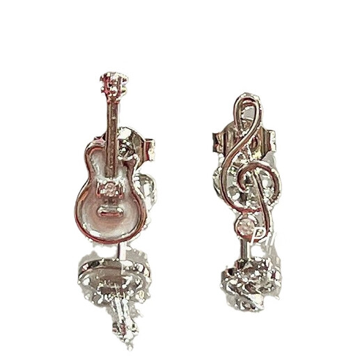 Mrs. Win Guitar Note Earrings 925 Silver-plated Needle Asymmetric Cute Violin Earrings Design Niche Earrings Super Flash Guitar Note Earrings One Pair A21-207 One