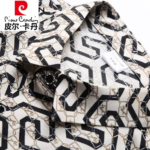 皮尔卡丹（pierre cardin）印花桑蚕丝短袖t恤男真丝绸缎面半袖上衣潮流宽松大码翻领polo.衫 880黑色 165/48/M