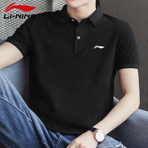 李宁运动套装polo两件套夏季新品宽松透气跑步服男士健身运动服 经典黑(束口+棉质款) 2XL/185