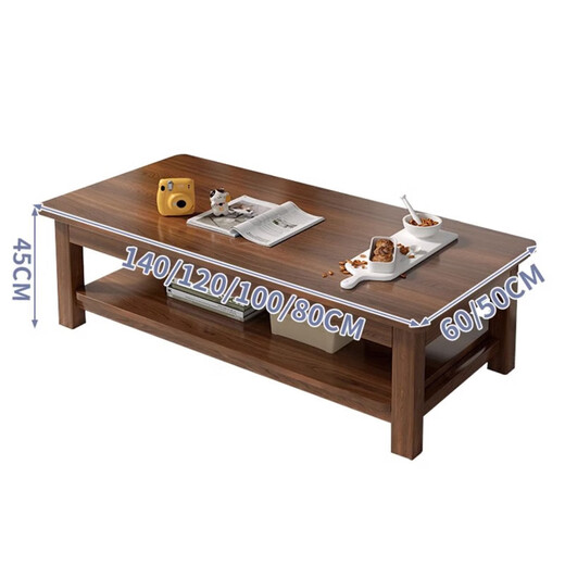 Solid wood coffee table living room home small apartment coffee table office simple table solid wood frame table rectangular tea table walnut double layer 80-upgraded quality thickened material
