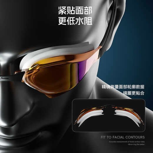 Li Ning (LI-NING) swimming goggles for men and women, coated high-definition anti-fog swimming goggles, professional high-end racing swimming goggles 2702 black silver
