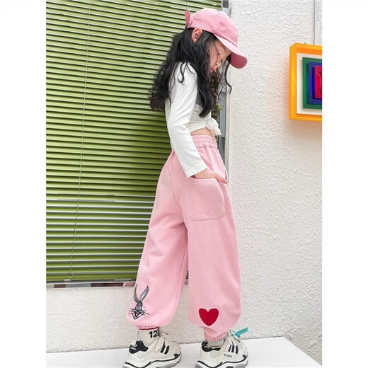 Girls' pants autumn and winter sports rabbit 2025 new children's plus velvet girls' trousers large children's tying feet trousers autumn NN-JA983 [Gray] plus velvet style 150cm