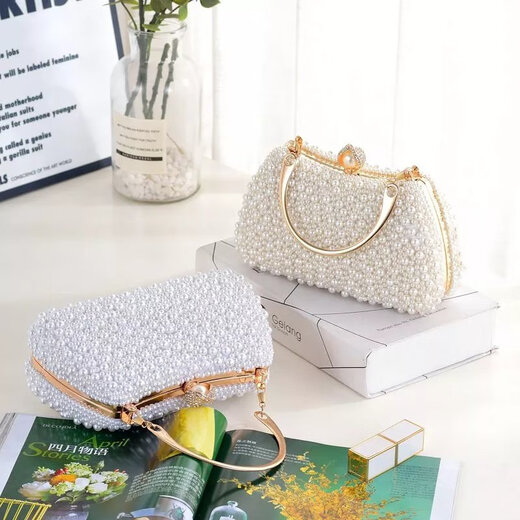Cool Kangaroo KQ celebrity dinner small bag pearl clutch women's handbags with cheongsam banquet handbag evening dress handbag handbag beige