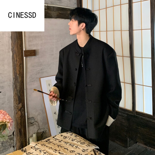 CINESSD新中式男装西服冷淡系感外套痞帅中山装夹克黑色订婚礼服夏季 黑色【西裤】 高质量 XL 135-150斤