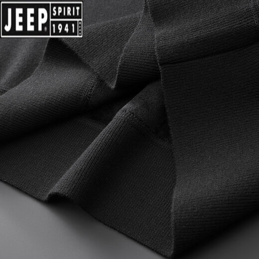 JEEP SPIRIT秋冬加厚加绒大码男士针织毛衣加肥加大圆领套头毛线衣保暖打底衫 黑色 L (建议130-150斤)