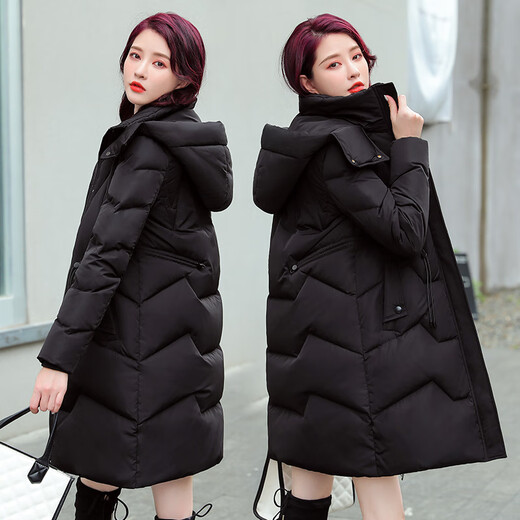 帝黛（DIDAI）品牌羽绒服女中长款新品冬装2024新款女士休闲白鸭绒女装宽松外套 黑色【9913款】 L建议（115-130）斤