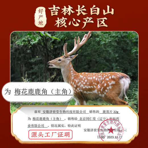 同仁堂鹿茸片长白山梅花鹿顶部鹿角蜡血片中药材搭鹿鞭泡茶男士泡酒料