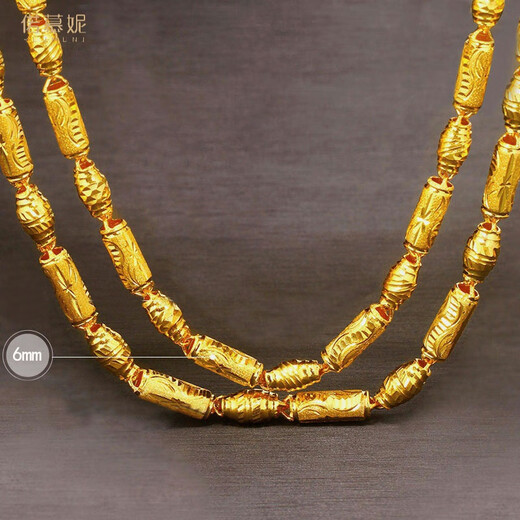 Romunni Vietnamese sand gold-plated men's necklace fake gold chain does not fade 999 hollow bamboo cylindrical rugby women's model 4 mm thick 50 cm long weight 20 grams