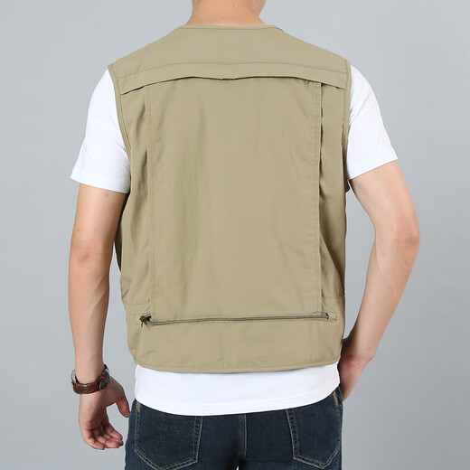 JP马甲男士薄款多口袋速干摄影背心工装马夹8578 卡其色 2XL (适合155斤-170斤)