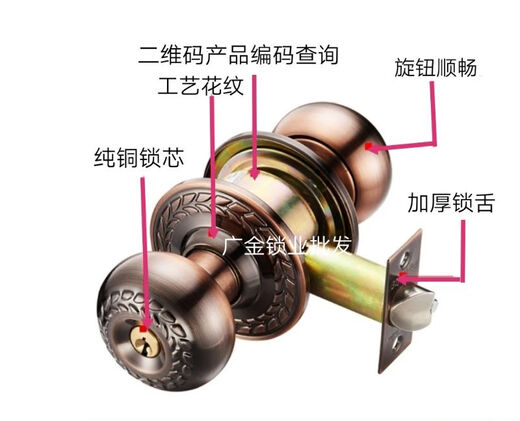 (Fly.Globe)FQ-9214 Antique Retro Ball Lock Indoor Bedroom Room Door Ball Lock LB 9214AC Red Antique Ball Lock Center Distance 70mm/