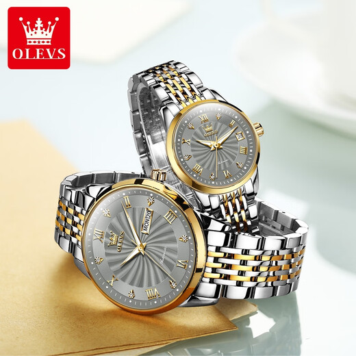 Olevs Swiss Certified Brand Paar Uhren, ein Paar mechanische Uhren, vollautomatische leuchtende wasserdichte, trendige und modische Männer und Frauen Uhren Olevs-6630-Grau-Paar