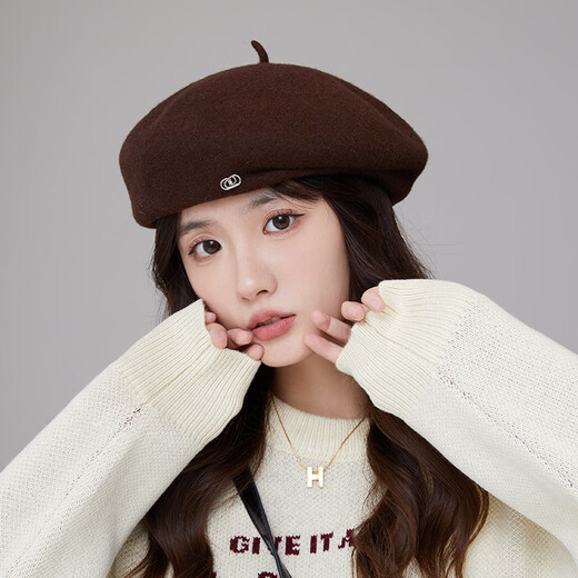 Taoyiyou (taoyiyou) Korean style large head hat for women in autumn and winter, warm and fashionable, versatile wool beret, Korean style face-showing little painter hat E-529 red wool beret, one size fits all
