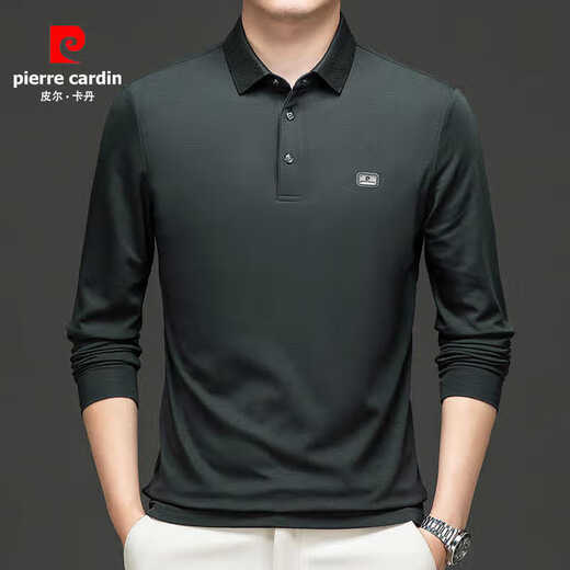 Pierre Cardin Herren-Langarm-T-Shirt T-Shirt Dünn Neues Revers Casual Polo Shirt T-Shirt Feder- und Herbst-Solid Color Top 15912 Grün 185/96a Vorschlag 160-180Jin [Jin ist gleich 0,5 kg]
