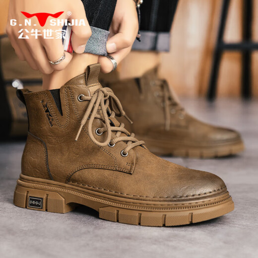Bull Family Martin Boots Men's British Spring y Autumn Retro Retro Old Old High-Top gruesas Botas Botas de trabajo para hombres Brown 41