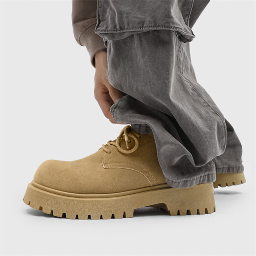 
GUQIAN Martin Boots Men's 2025 New Derby Shoes Spring Low Top Retro Workwear Shoes Thick Sole Heightening Fur Shoes Men's Trendy Camel Color 42 (260mm)